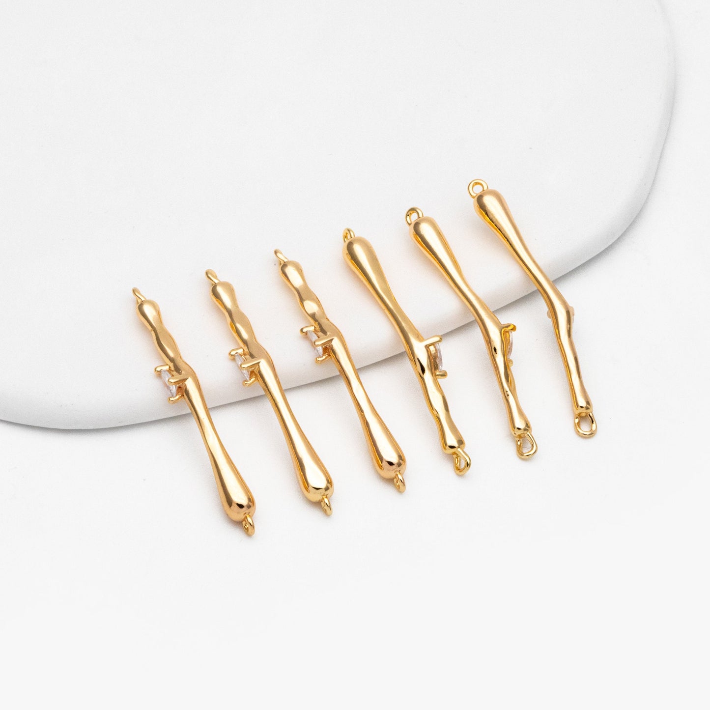 4pcs CZ Pave Bar Connector 27mm, Real Gold plated Brass, Cubic Zirconia Stick Charms (GB-4103)