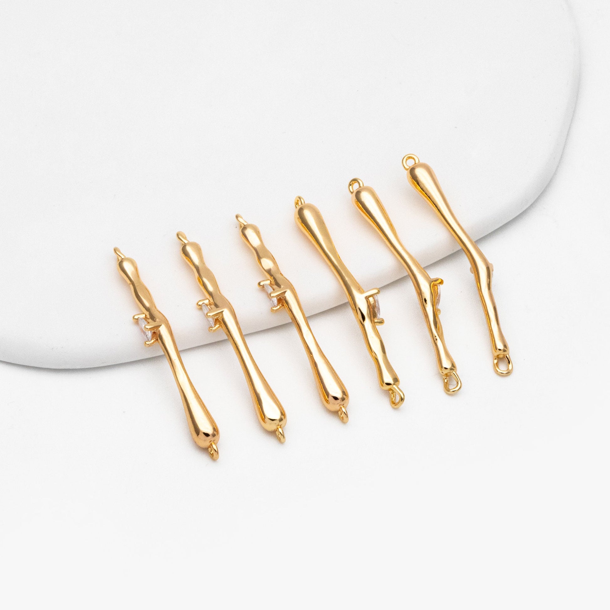 4pcs CZ Pave Bar Connector 27mm, Real Gold plated Brass, Cubic Zirconia Stick Charms (GB-4103)