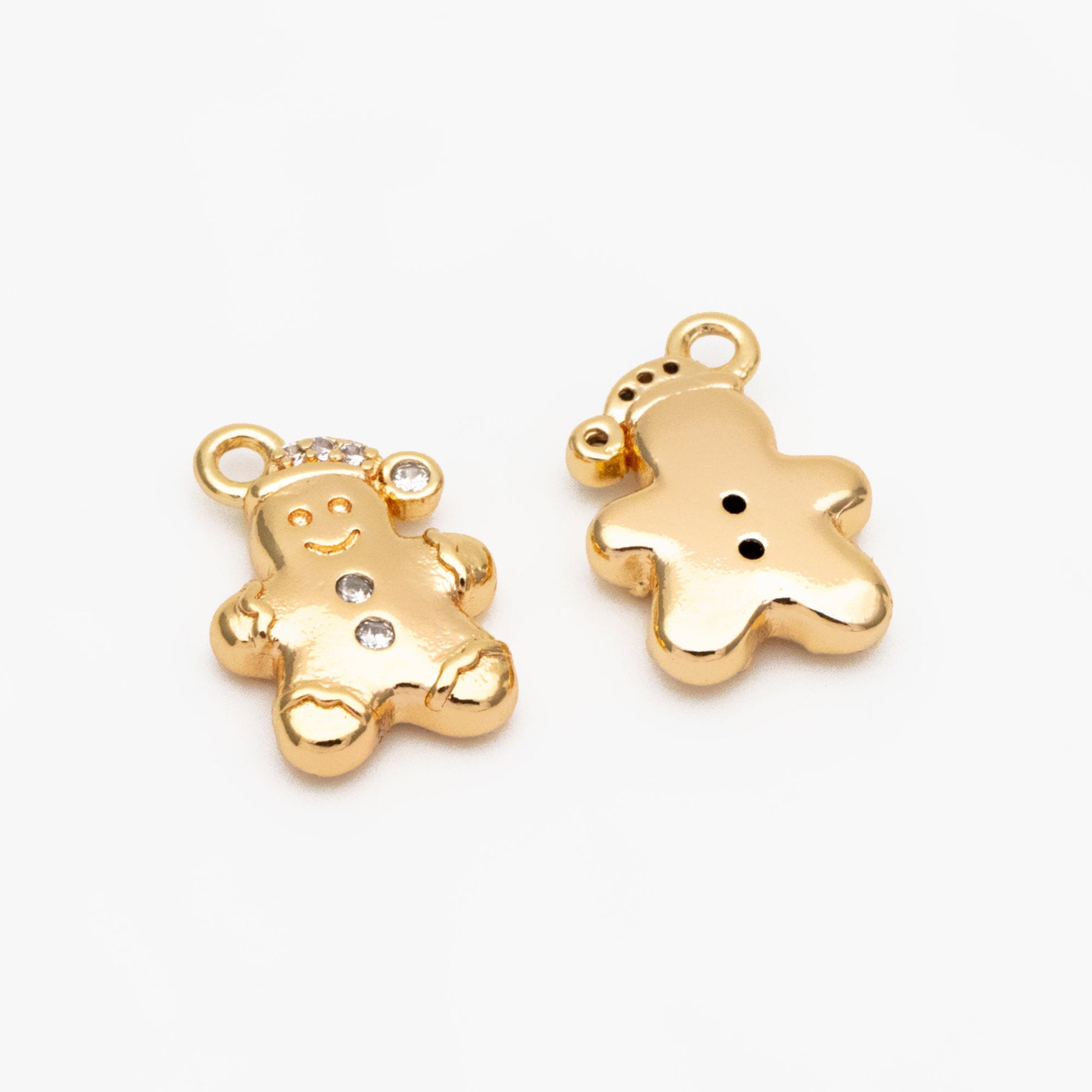 4pcs CZ Pave Gold Gingerbread Man Charms 13x9mm, Gold plated Brass Dainty Christmas Pendants (GB-713-C)