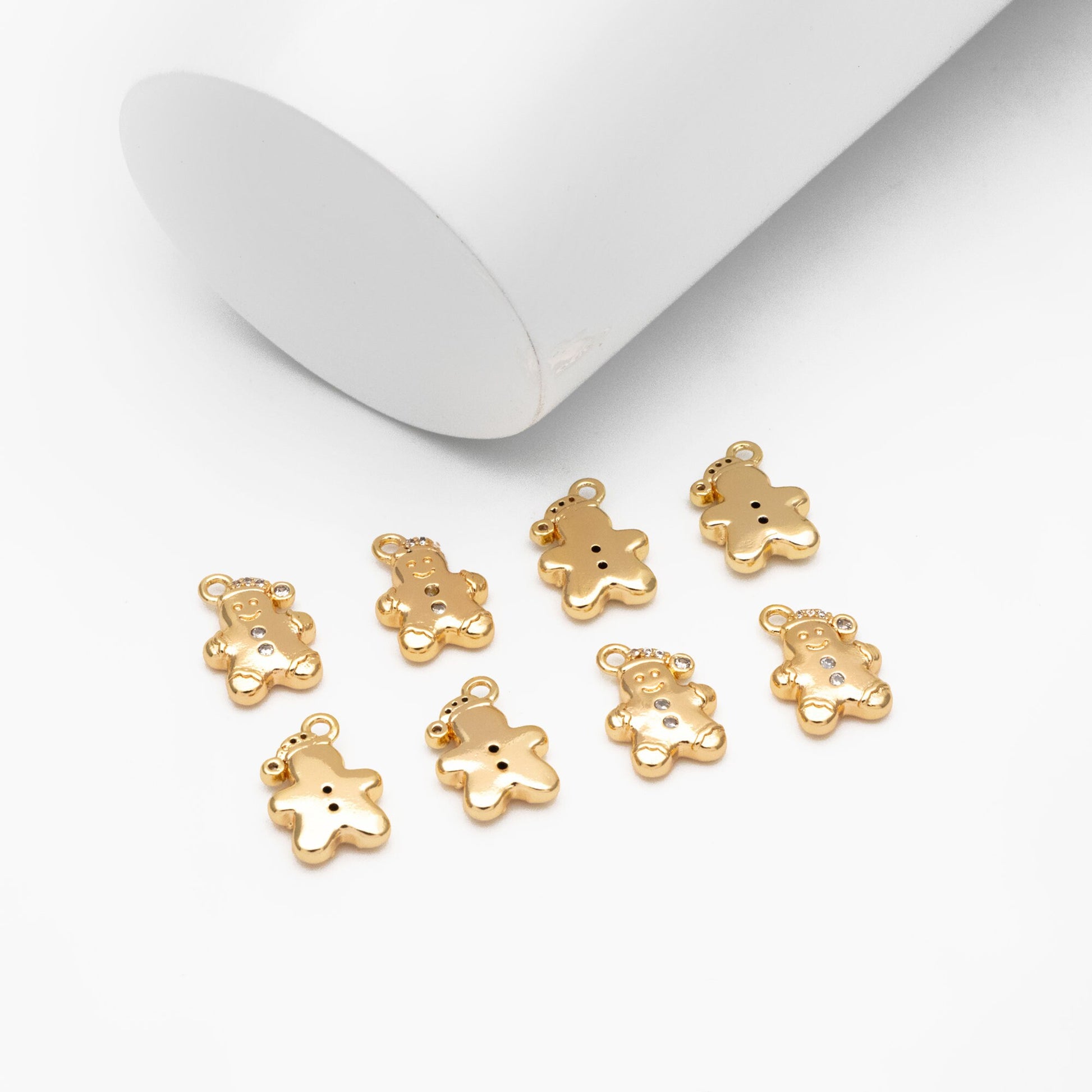 4pcs CZ Pave Gold Gingerbread Man Charms 13x9mm, Gold plated Brass Dainty Christmas Pendants (GB-713-C)