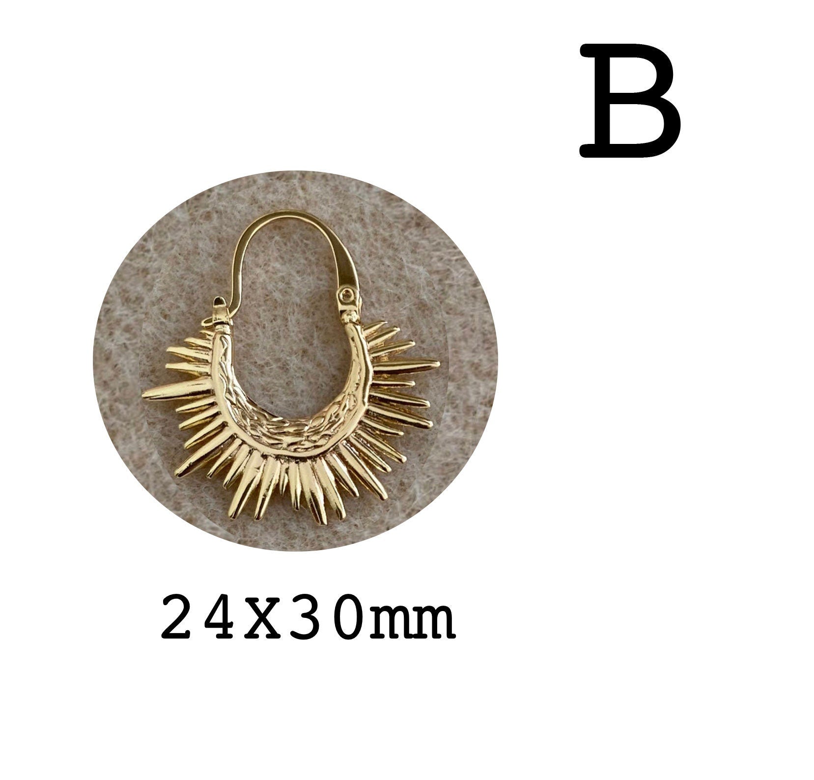 4pcs Gold/ Silver Sun Hoop Earrings, 18K Gold/ Rhodium plated Brass Sun Earrings, Earring Components (#GB-3716)