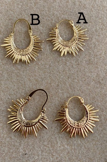 4pcs Gold/ Silver Sun Hoop Earrings, 18K Gold/ Rhodium plated Brass Sun Earrings, Earring Components (#GB-3716)