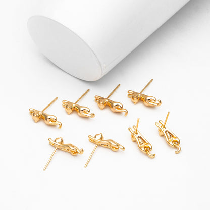 10pcs Gold/ Silver Cat Earrings 16x5mm, Gold/ Rhodium Plated Brass Animal Stud Earrings (GB-4056)