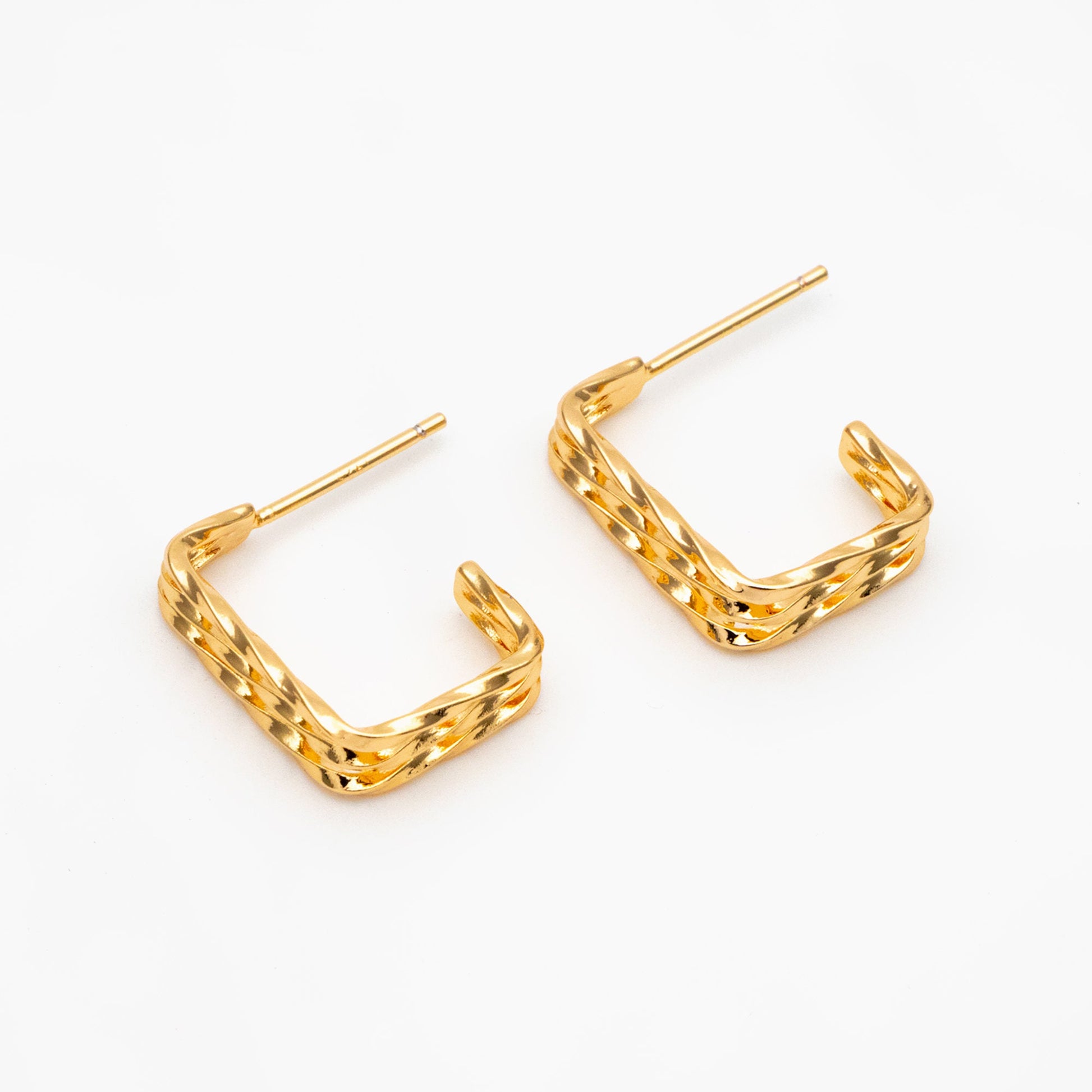 4pcs Gold Triple Band Square Earrings, 18K Real Gold Plated Brass, Geometric Earring Studs (GB-4057)