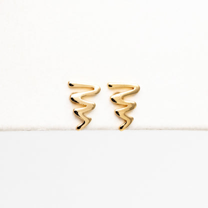 10pcs Gold ZigZag Stud Earrings, Gold Plated Brass, Minimalist Wave Earrings (GB-4058)