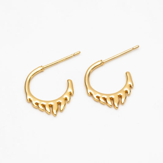 10pcs Gold Flame Round Circle Earrings, Gold plated Brass, Minimalist Geometric Hoop Stud Earrings (GB-4062)