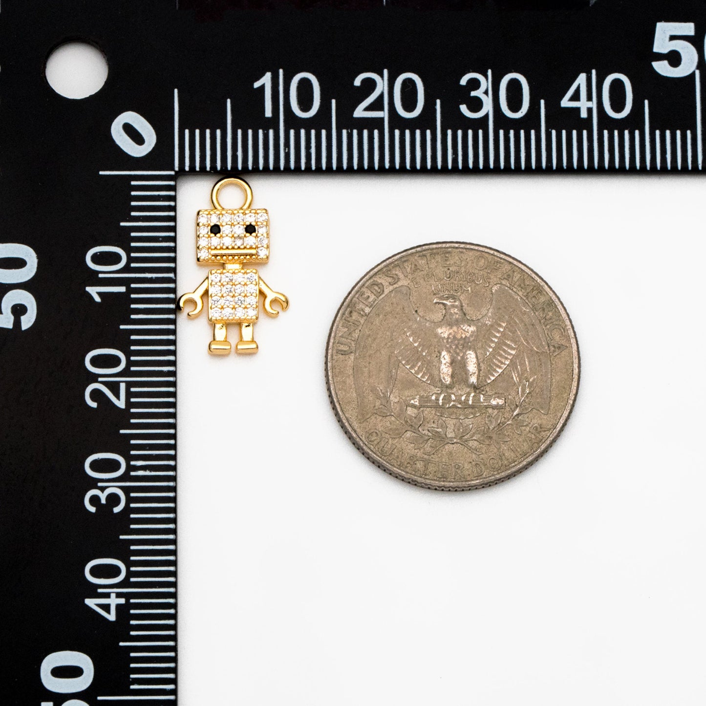 4pcs CZ Pave Gold Robot Charms 17x11mm, Gold plated Brass Dainty Toy Pendants (GB-4064)