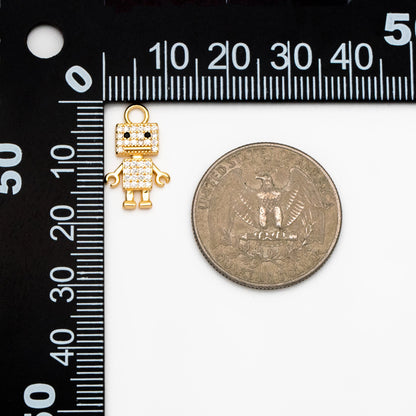 4pcs CZ Pave Gold Robot Charms 17x11mm, Gold plated Brass Dainty Toy Pendants (GB-4064)