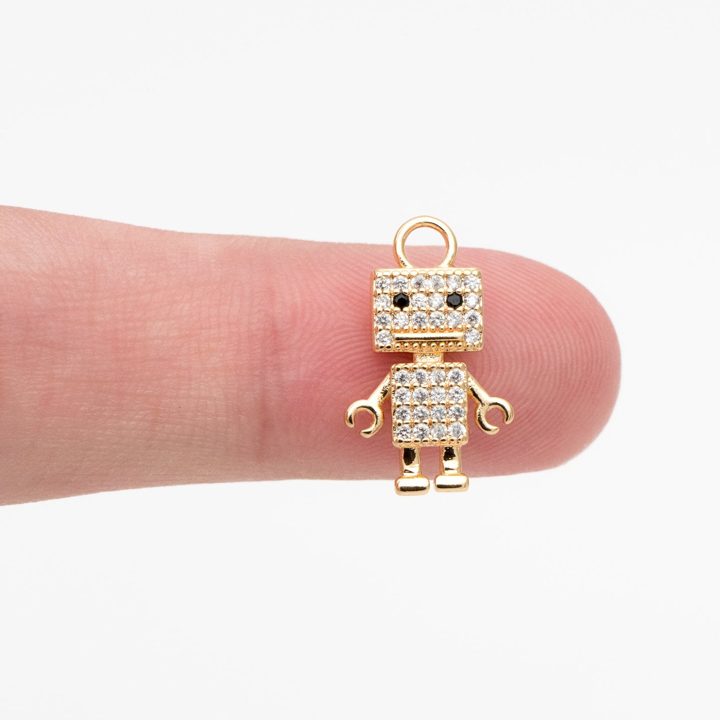 4pcs CZ Pave Gold Robot Charms 17x11mm, Gold plated Brass Dainty Toy Pendants (GB-4064)
