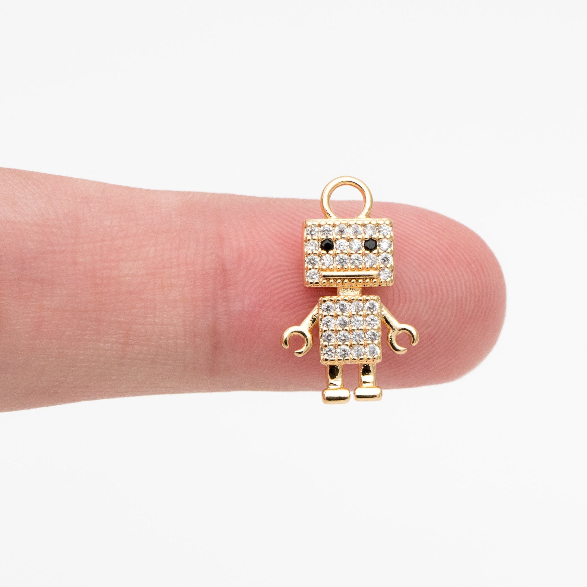 4pcs CZ Pave Gold Robot Charms 17x11mm, Gold plated Brass Dainty Toy Pendants (GB-4064)