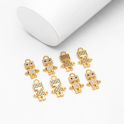 4pcs CZ Pave Gold Robot Charms 17x11mm, Gold plated Brass Dainty Toy Pendants (GB-4064)