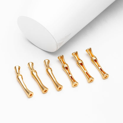 4pcs Gold Curved Bamboo Tube Beads, 18K Real Gold plated Brass Tube Spacers (GB-4067)