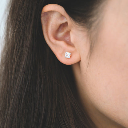 10pcs Micro Pave CZ Square Ear Posts, Real Gold Plated Brass Geometric Earring Studs (GB-3014)