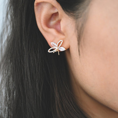 4pcs CZ Pave Gold Flower Ear Posts 15x19mm, Pearl Peg Earring Mounts, Foral Stud Earrings with Peg (GB-3083)