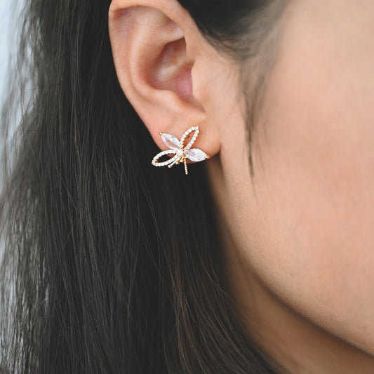 4pcs CZ Pave Gold Flower Ear Posts 15x19mm, Pearl Peg Earring Mounts, Foral Stud Earrings with Peg (GB-3083)