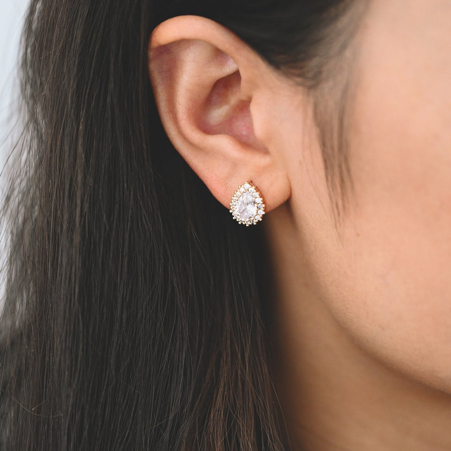 4pcs CZ Pave Teardrop Ear Posts, 18K Gold Plated Brass, Water Drop Stud Earrings, Jewelry Supplies Findings Wholesale (GB-3122)