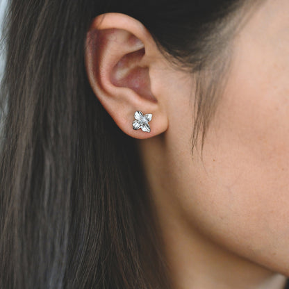 10pcs Gold/ Silver Flower Earring Post with Loop, 10mm/ 15mm, Floral Stud Earrings (GB-3155)