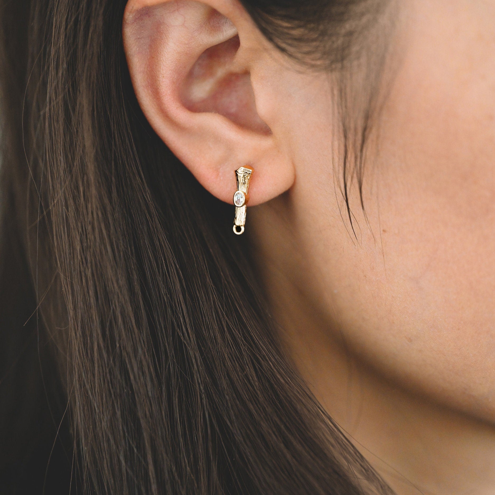 10pcs CZ Pave Bar Earring Studs 16mm, Gold Ear Findings, Stick Earrings (#GB-3228)