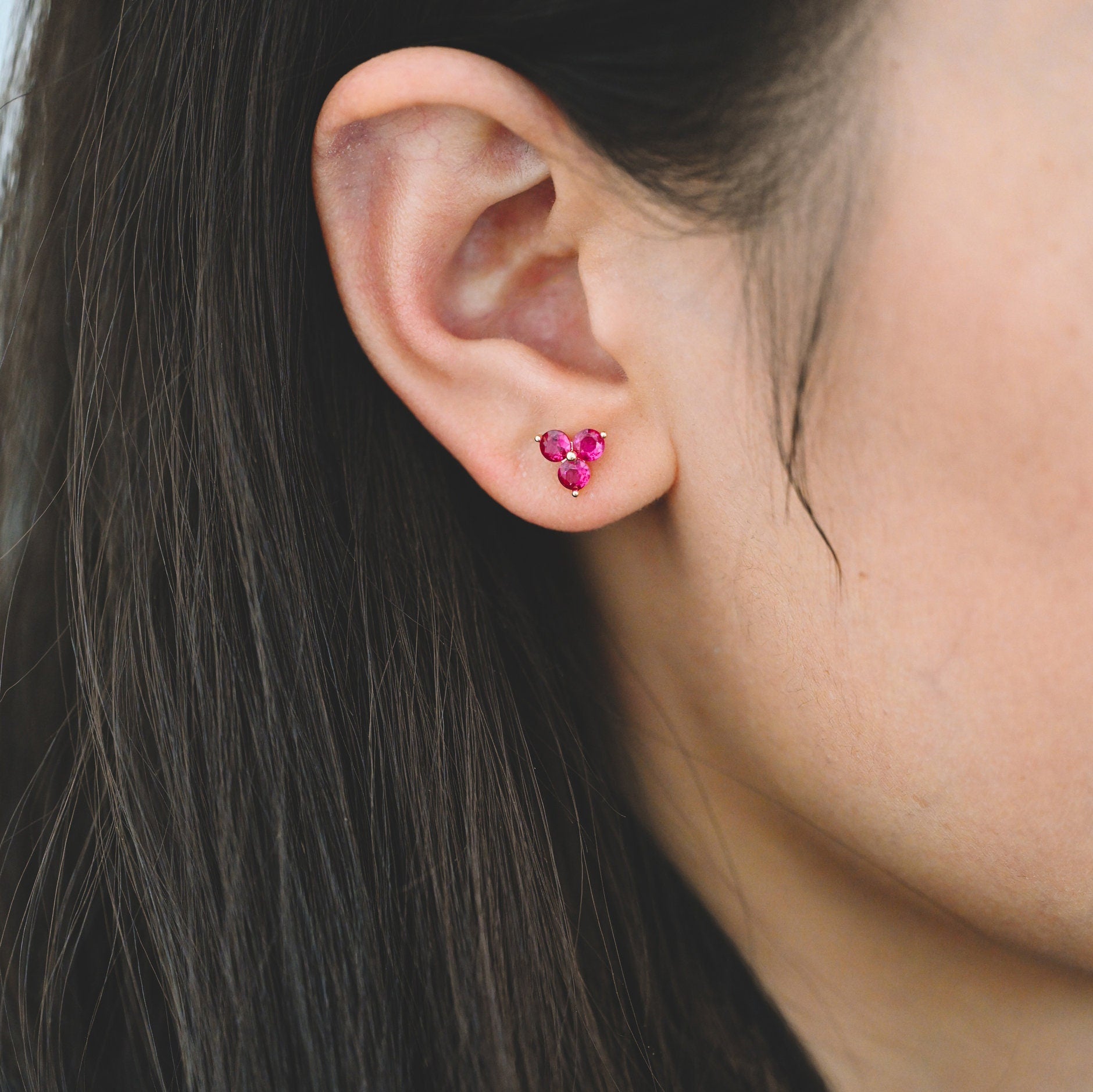 4pcs Gold Flower Stud Earring, Dainty Floral Ear Posts 8mm, CZ pave Tiny Earring Studs (GB-3244)