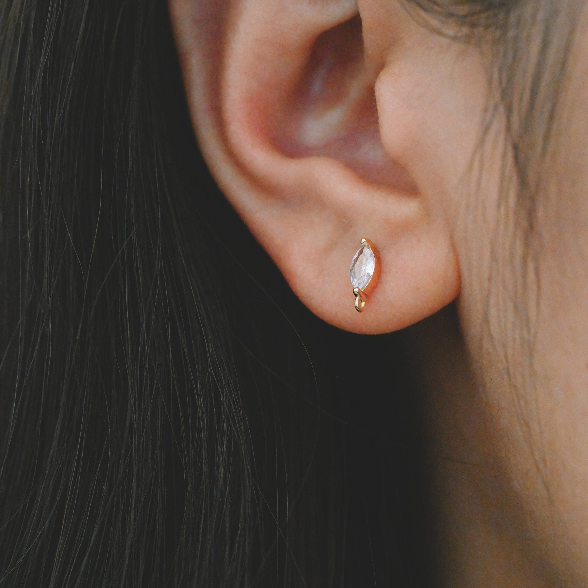 10pcs Gold Mini Marquise Ear Posts, Gold Plated Brass, Horse Eye Stud Earrings (GB-3677)