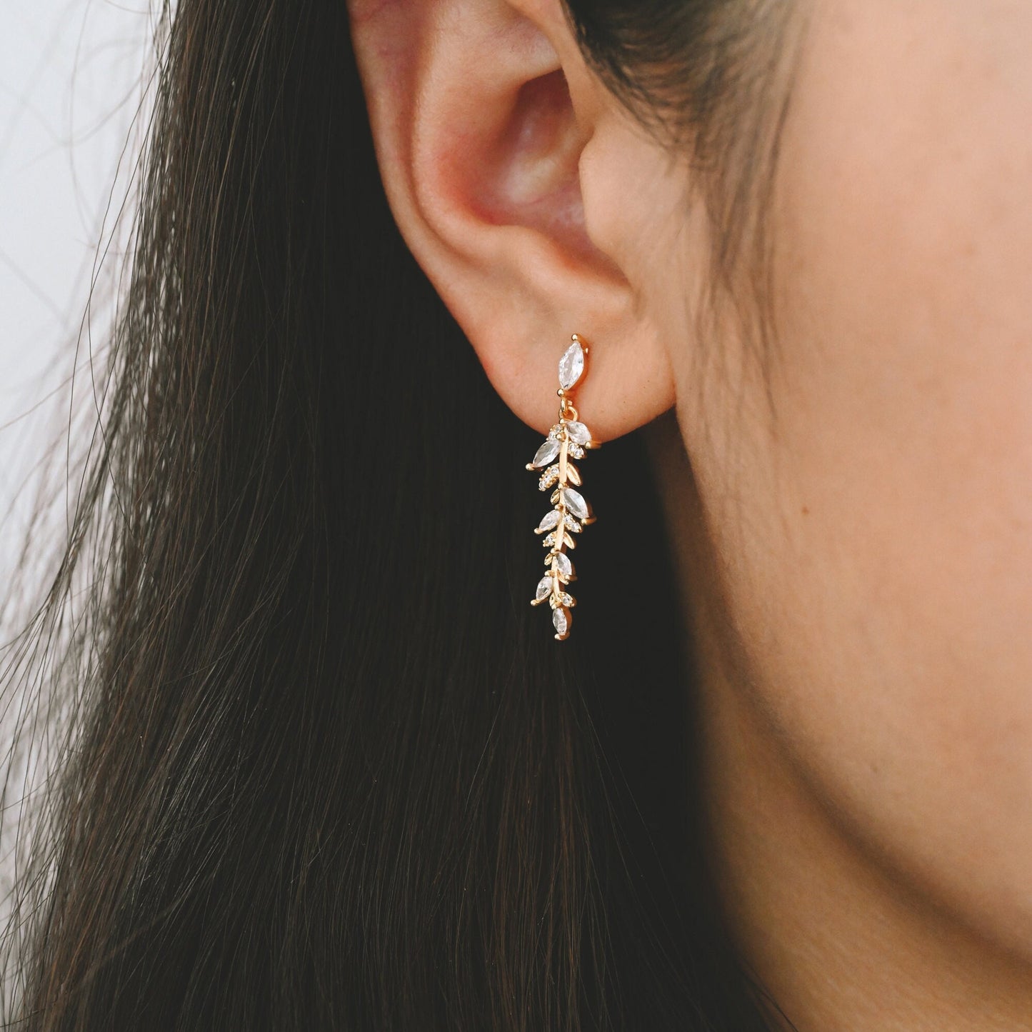 4pcs CZ Pave Gold Leaf Earring Posts, Gold Plated Brass, Leaf Dangle Earrings (GB-3690)