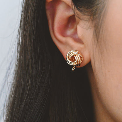 10pcs Gold Knot Earring with Loop, Gold plated Brass Knot Stud Earrings, Minimalist Ear Stud (GB-3638)