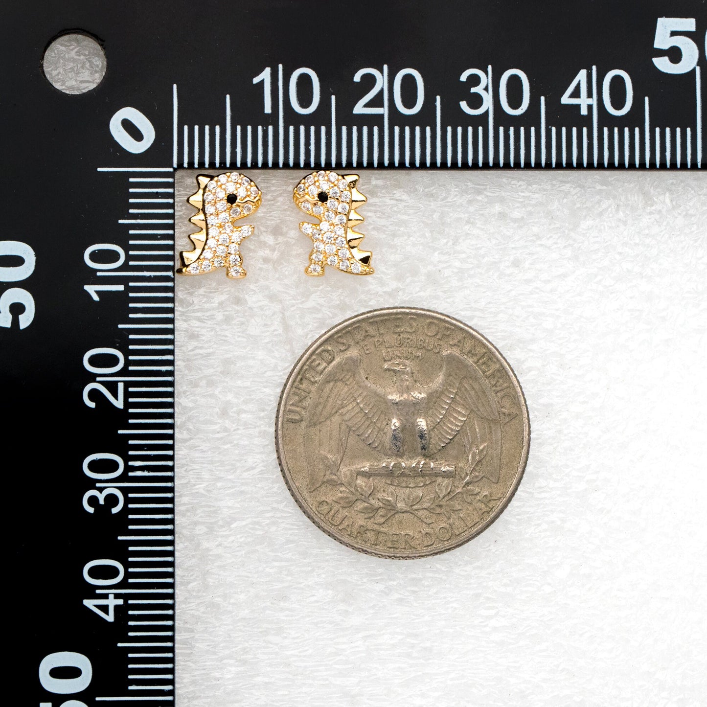 4pcs CZ Pave Gold Dinosaur Earrings 10x7mm, Gold Plated Brass, Dainty Dinosaur Stud Earrings (GB-3967)