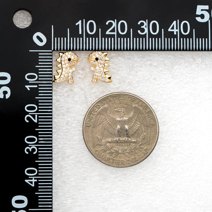 4pcs CZ Pave Gold Dinosaur Earrings 10x7mm, Gold Plated Brass, Dainty Dinosaur Stud Earrings (GB-3967)