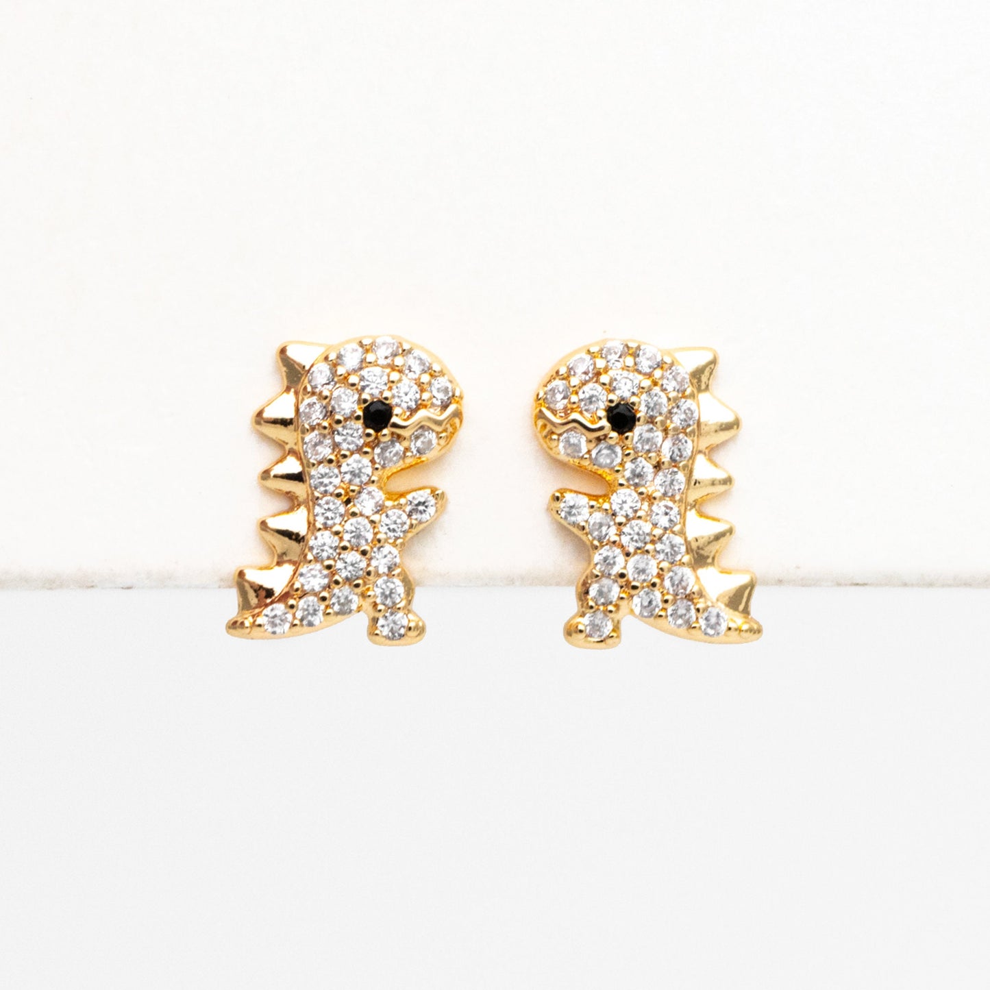 4pcs CZ Pave Gold Dinosaur Earrings 10x7mm, Gold Plated Brass, Dainty Dinosaur Stud Earrings (GB-3967)