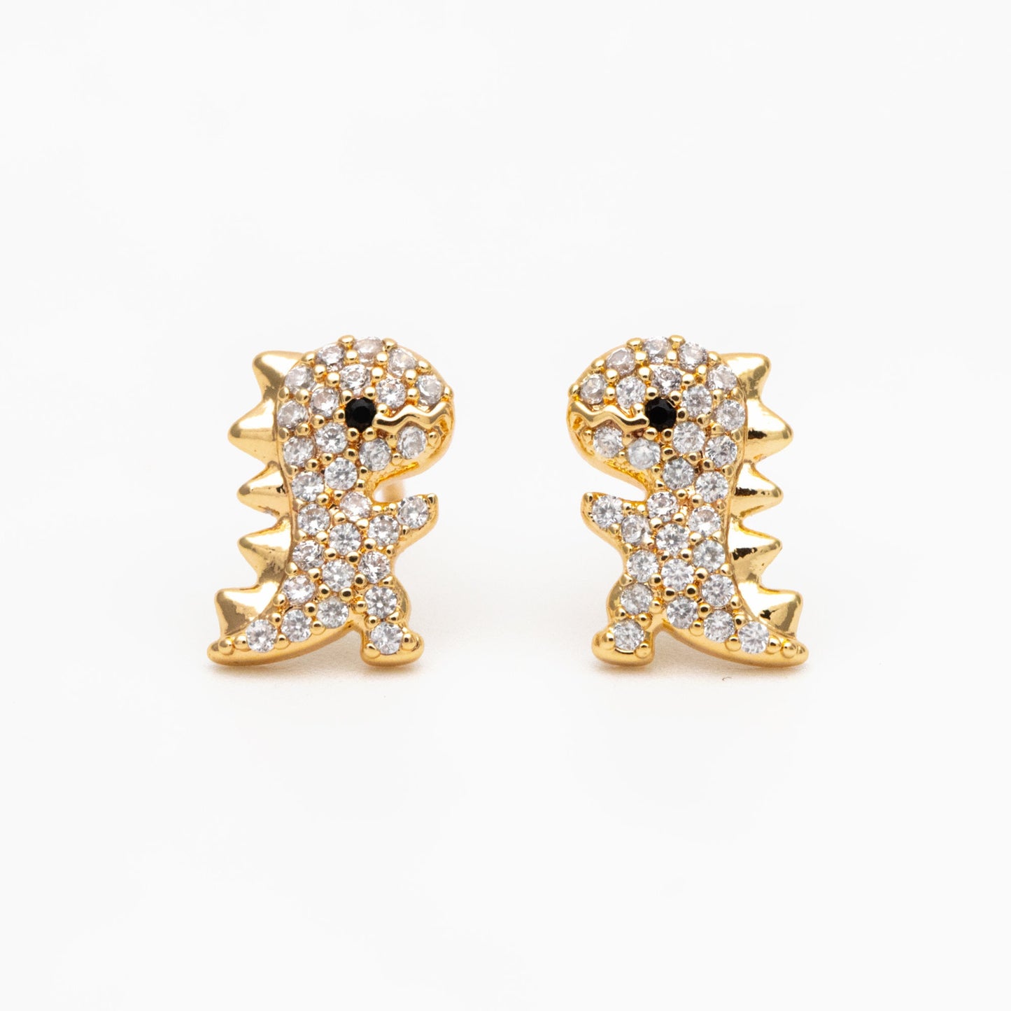 4pcs CZ Pave Gold Dinosaur Earrings 10x7mm, Gold Plated Brass, Dainty Dinosaur Stud Earrings (GB-3967)