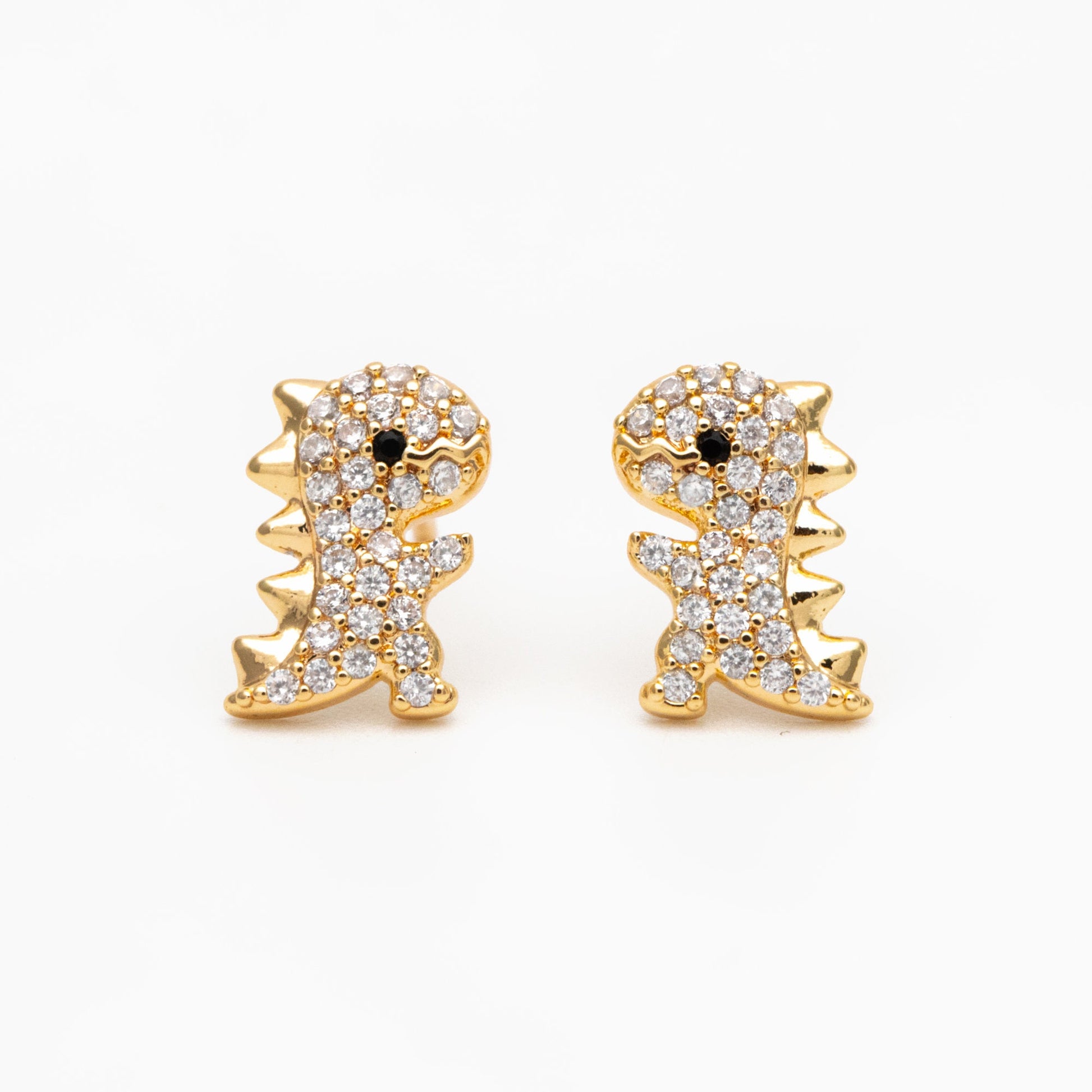 4pcs CZ Pave Gold Dinosaur Earrings 10x7mm, Gold Plated Brass, Dainty Dinosaur Stud Earrings (GB-3967)