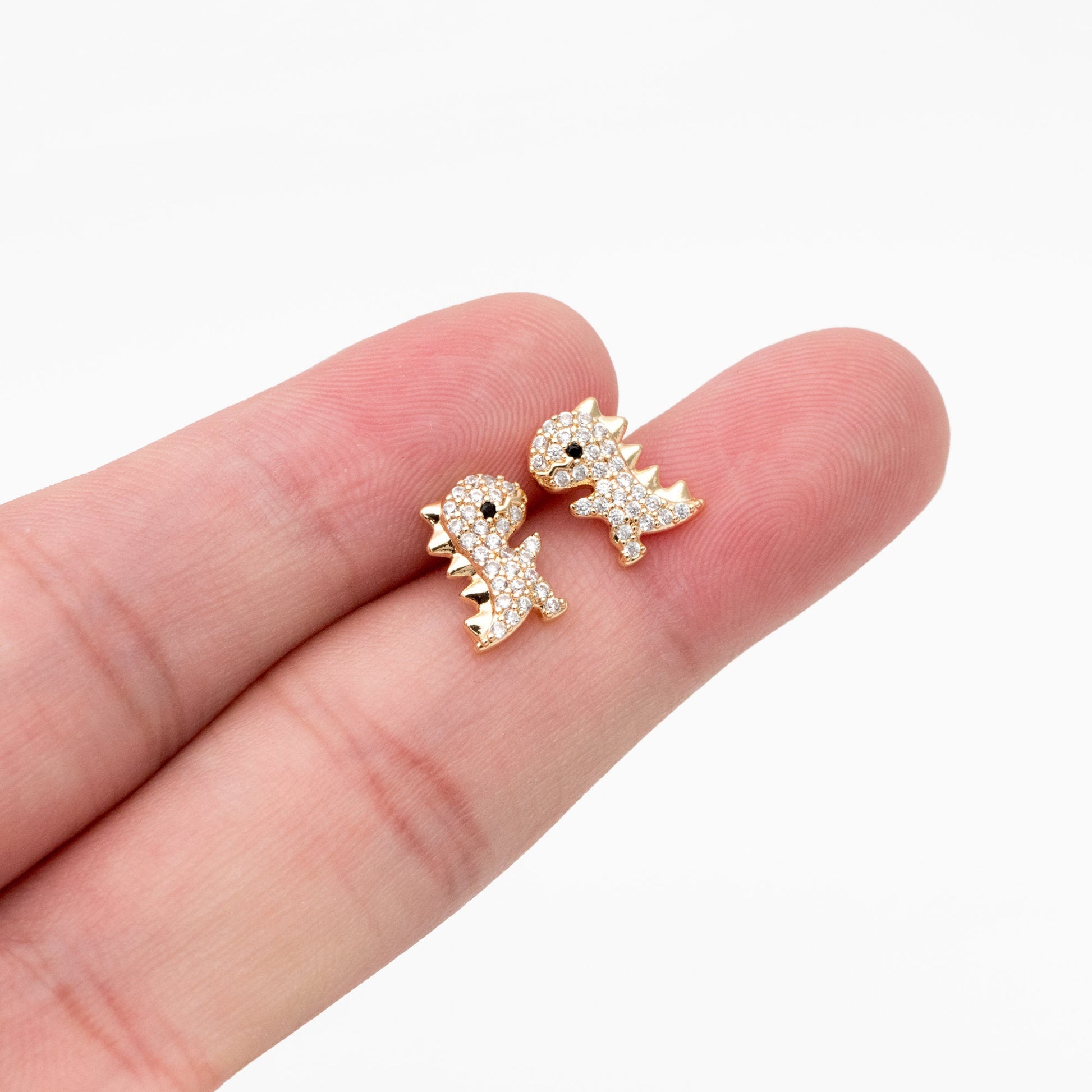 4pcs CZ Pave Gold Dinosaur Earrings 10x7mm, Gold Plated Brass, Dainty Dinosaur Stud Earrings (GB-3967)