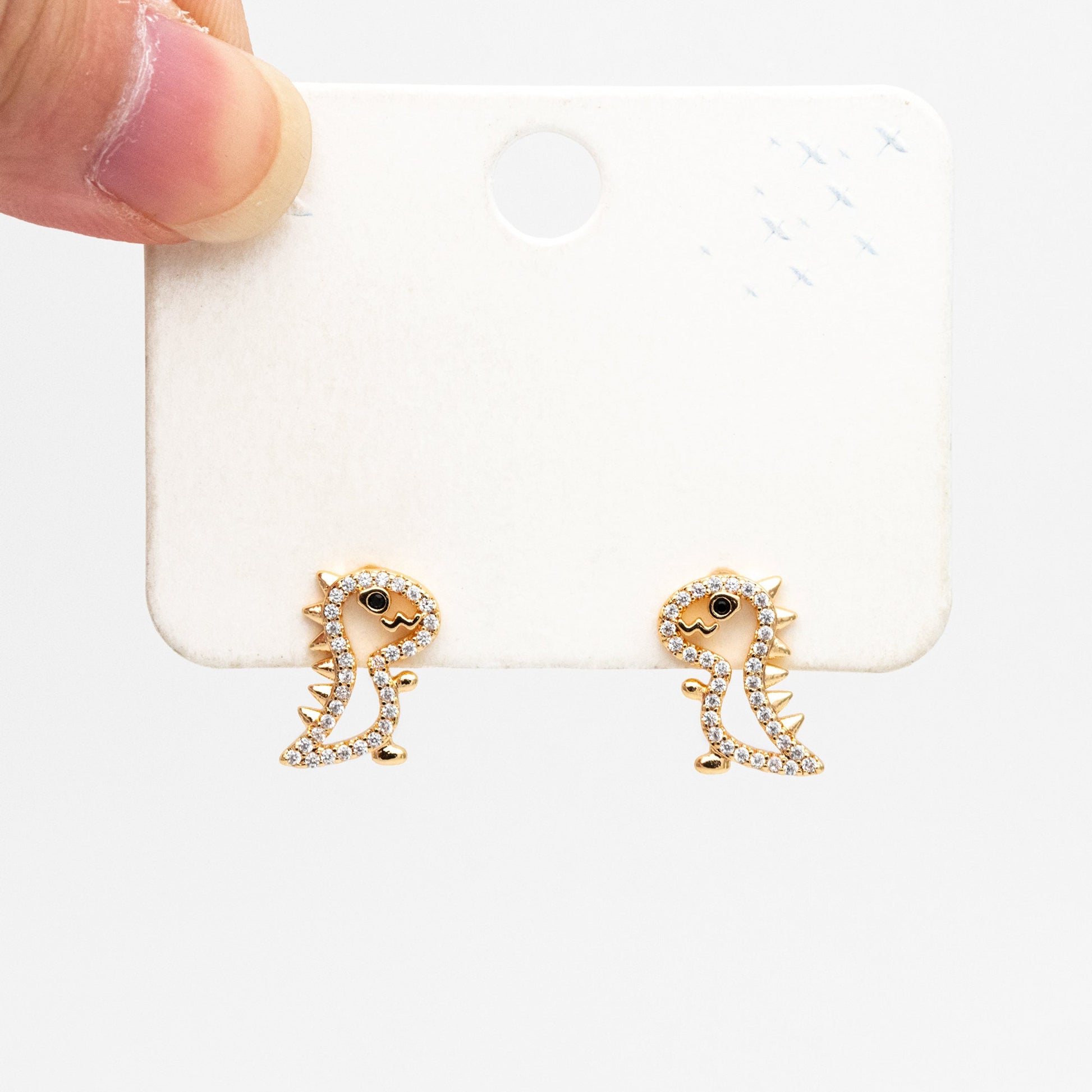 4pcs CZ Pave Gold Hollow Dinosaur Earrings 13x10mm, Gold Plated Brass, Dainty Dinosaur Stud Earrings (GB-3974)