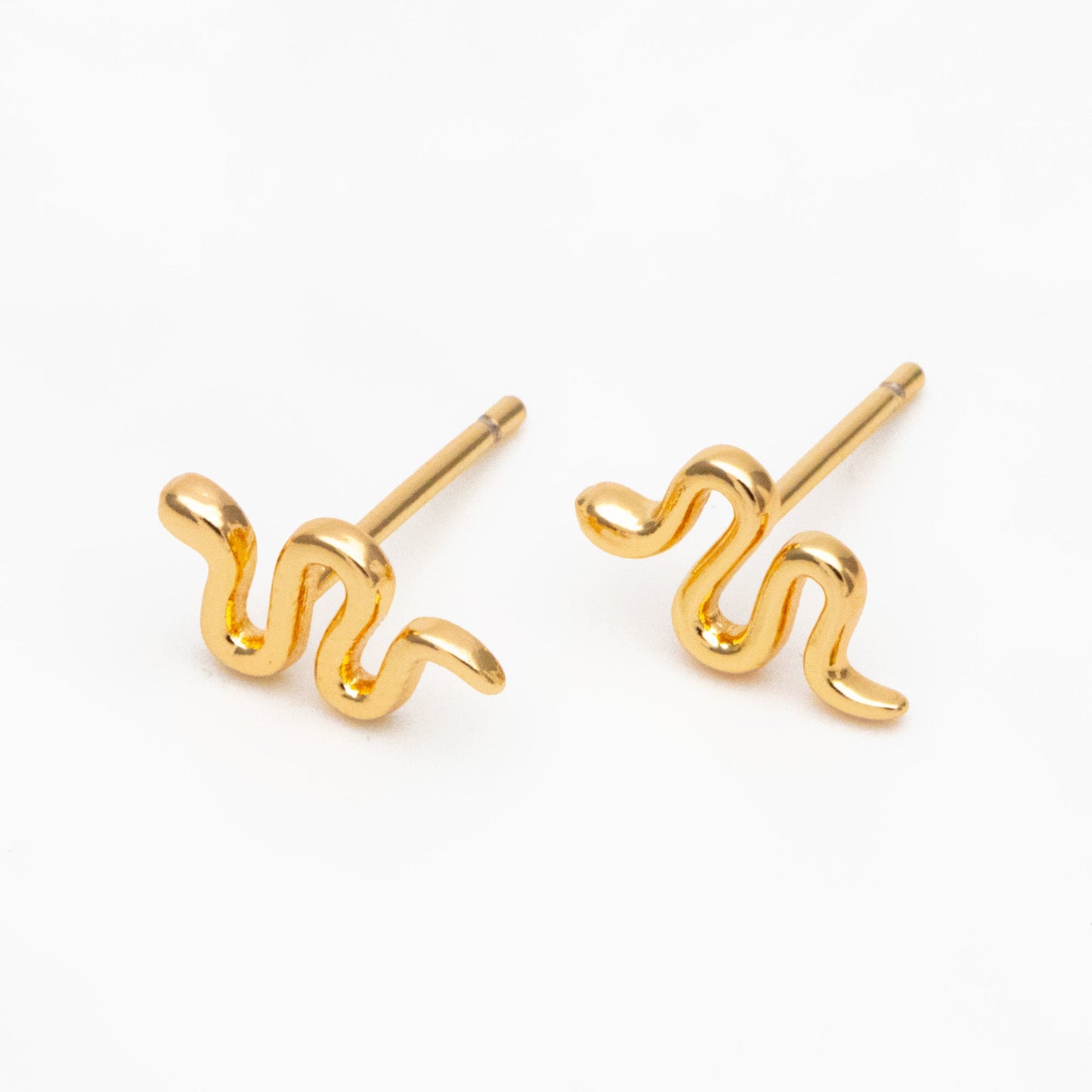 10pcs Gold/ Silver Snake Earrings 6x10mm, Gold/ Rhodium Plated Brass, Minimalist Snake Stud Earrings (GB-4076)