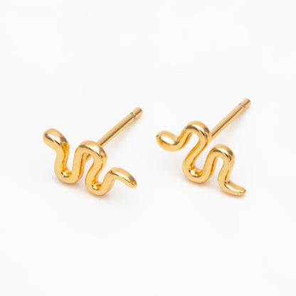 10pcs Gold/ Silver Snake Earrings 6x10mm, Gold/ Rhodium Plated Brass, Minimalist Snake Stud Earrings (GB-4076)