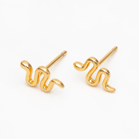 10pcs Gold/ Silver Snake Earrings 6x10mm, Gold/ Rhodium Plated Brass, Minimalist Snake Stud Earrings (GB-4076)