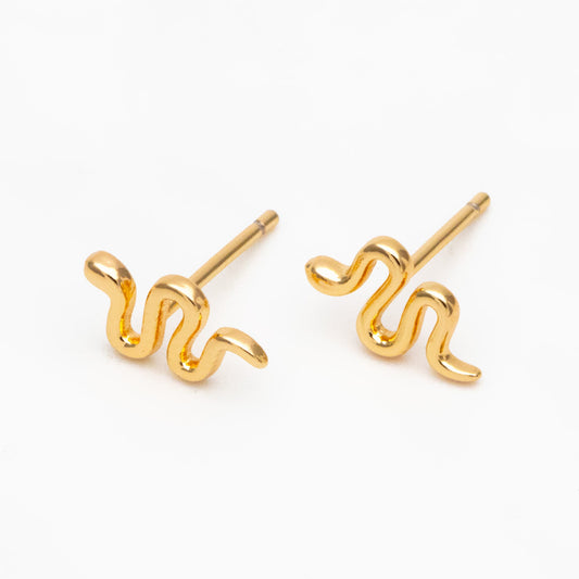 10pcs Gold/ Silver Snake Earrings 6x10mm, Gold/ Rhodium Plated Brass, Minimalist Snake Stud Earrings (GB-4076)