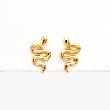 10pcs Gold/ Silver Snake Earrings 6x10mm, Gold/ Rhodium Plated Brass, Minimalist Snake Stud Earrings (GB-4076)