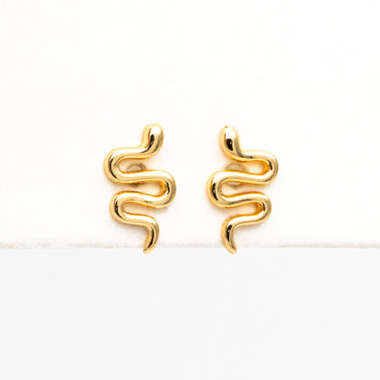 10pcs Gold/ Silver Snake Earrings 6x10mm, Gold/ Rhodium Plated Brass, Minimalist Snake Stud Earrings (GB-4076)