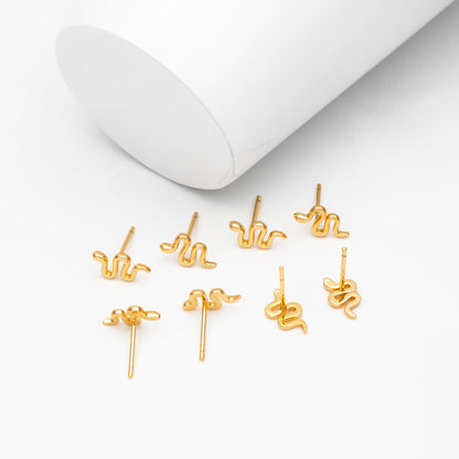 10pcs Gold/ Silver Snake Earrings 6x10mm, Gold/ Rhodium Plated Brass, Minimalist Snake Stud Earrings (GB-4076)