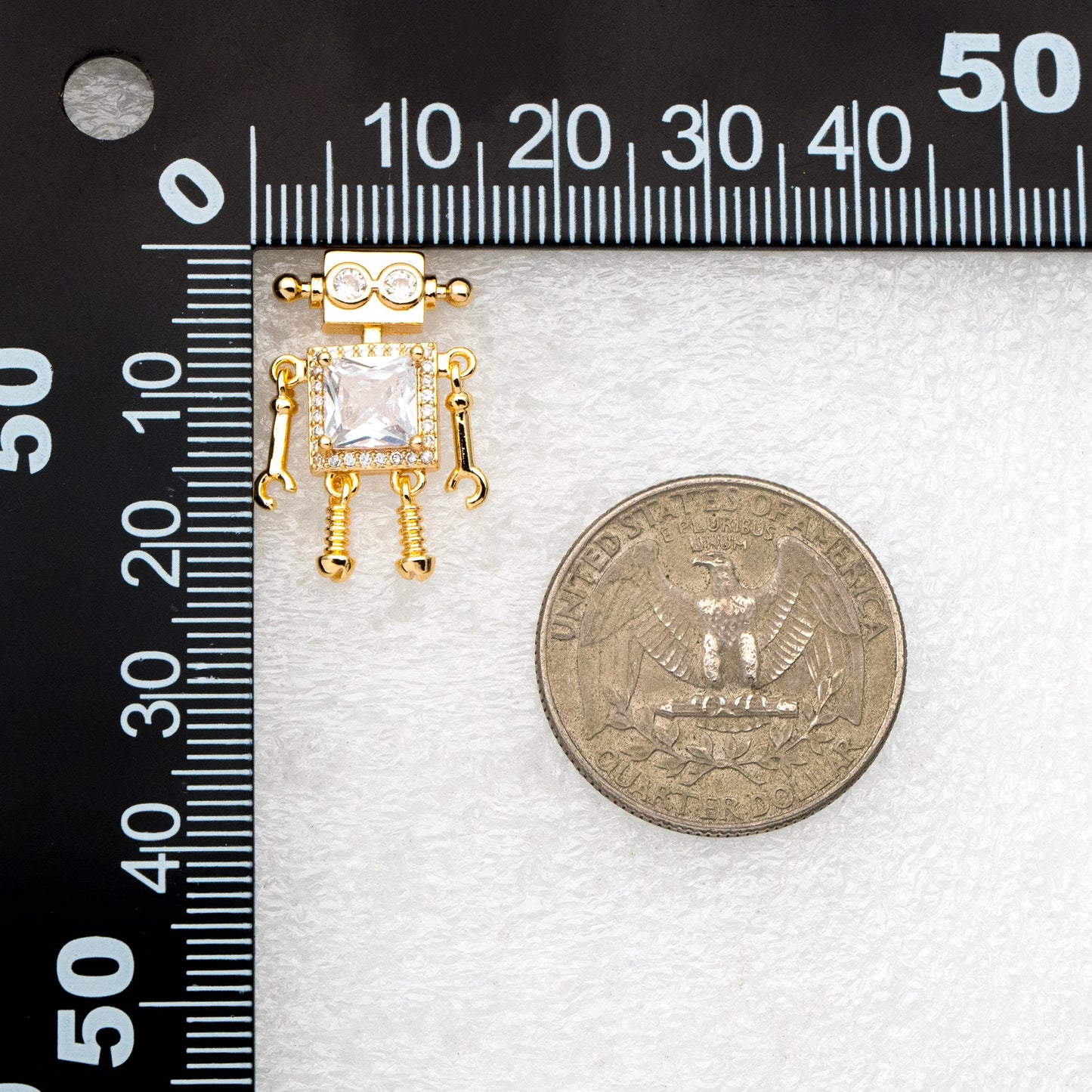 4pcs CZ Pave Gold Robot Earrings 22x14mm, Gold Plated Brass, Dainty Robot Stud Earrings (GB-4078)