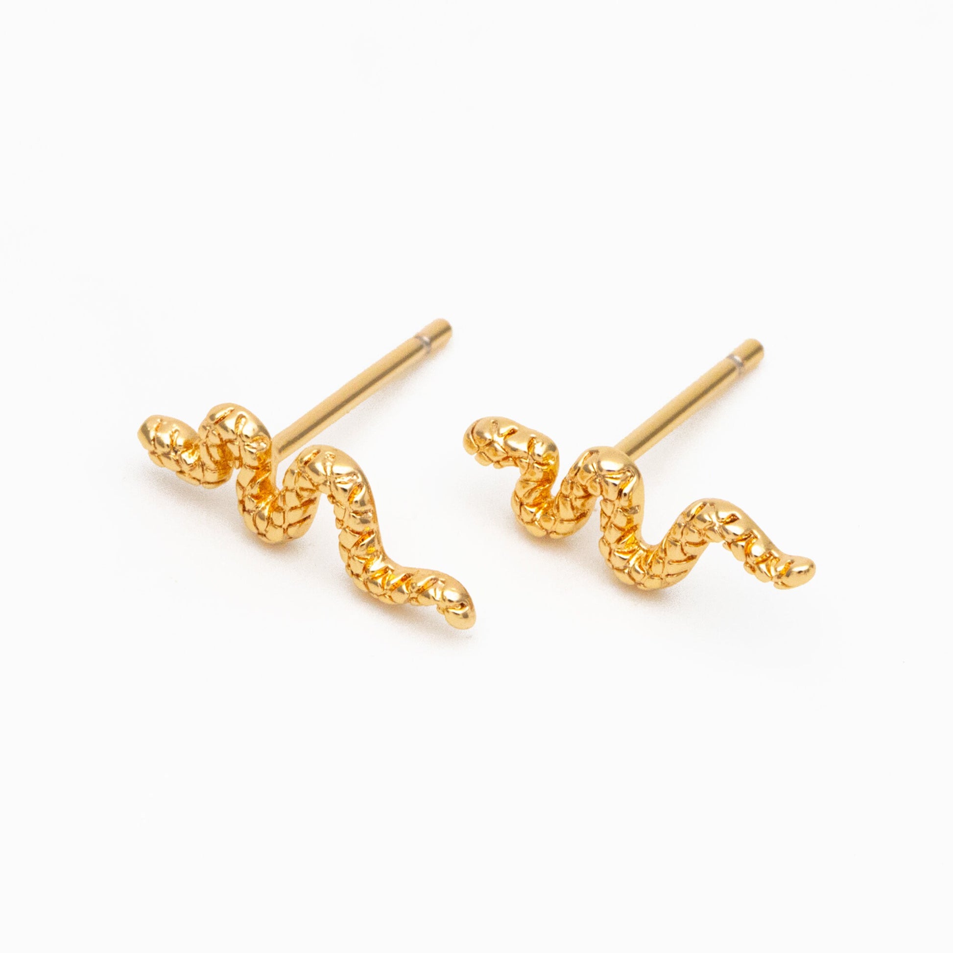 10pcs Gold Snake Earrings 13x4mm, Gold Plated Brass, Minimalist Snake Stud Earrings (GB-4079)