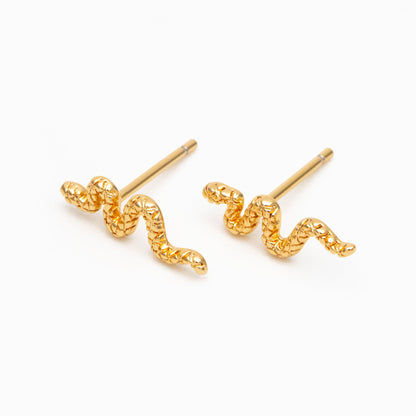 10pcs Gold Snake Earrings 13x4mm, Gold Plated Brass, Minimalist Snake Stud Earrings (GB-4079)