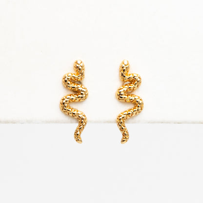 10pcs Gold Snake Earrings 13x4mm, Gold Plated Brass, Minimalist Snake Stud Earrings (GB-4079)