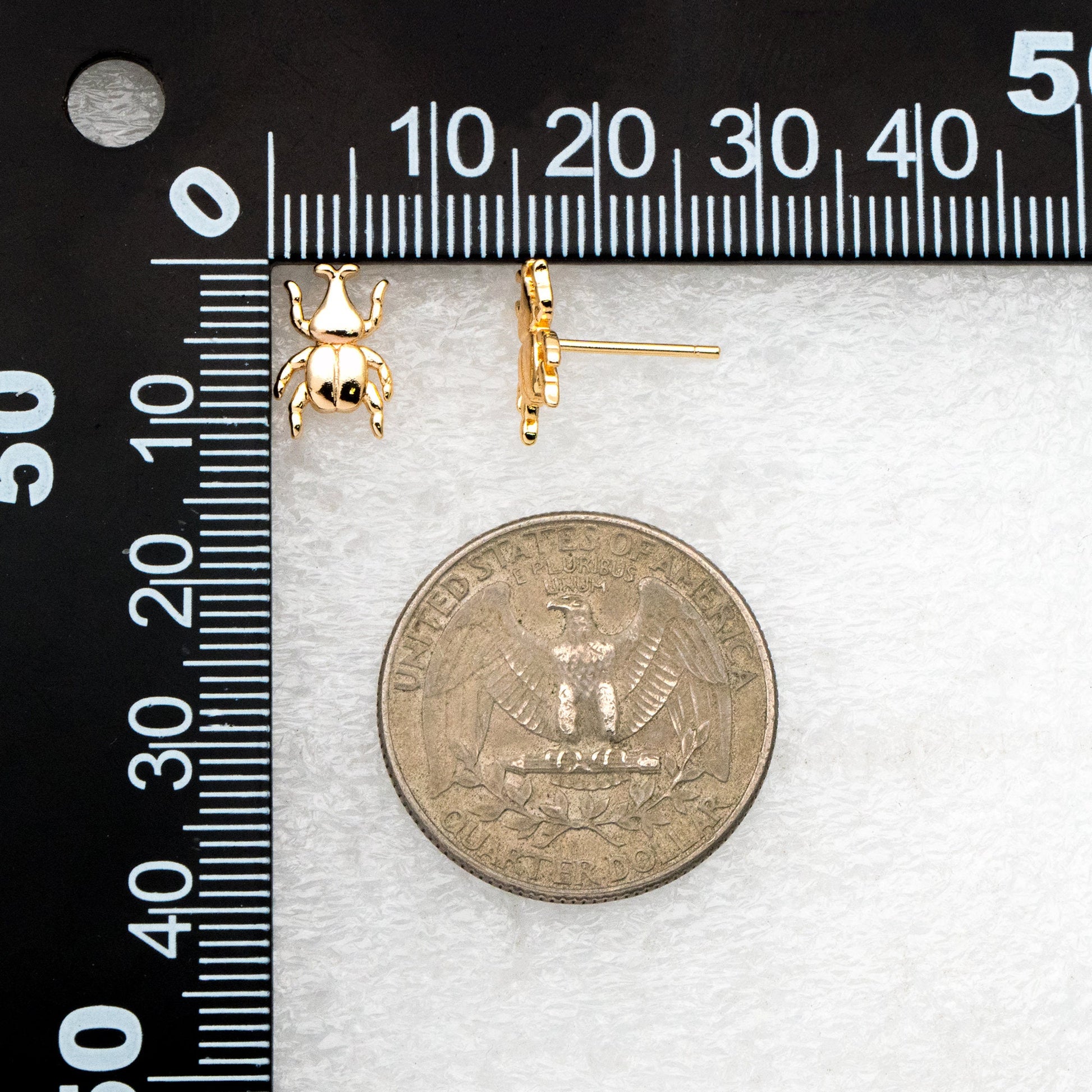 10pcs Gold Beetle Earrings 11x8mm, Gold Plated Brass Cute Insect Stud Earrings (GB-4109)