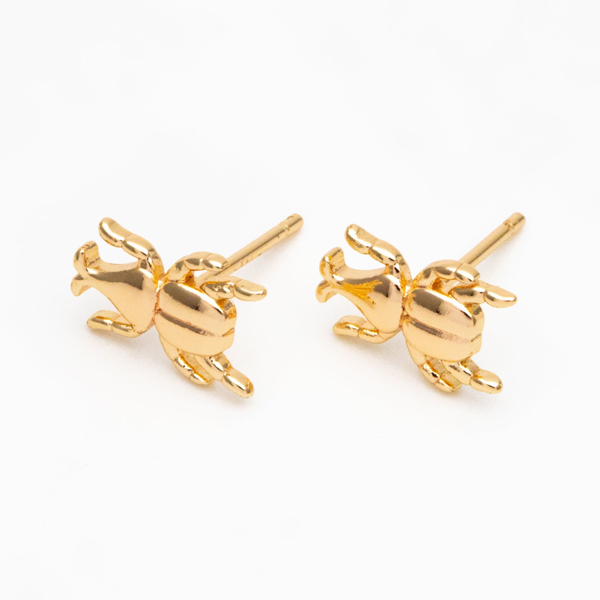 10pcs Gold Beetle Earrings 11x8mm, Gold Plated Brass Cute Insect Stud Earrings (GB-4109)