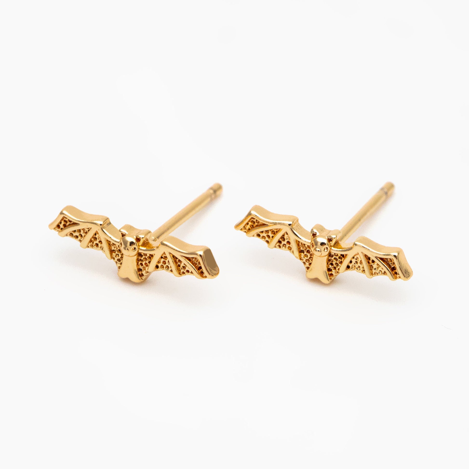 10pcs Gold Bat Earrings 4x13mm, Gold Plated Brass Bat Stud Earrings (GB-4110-C)