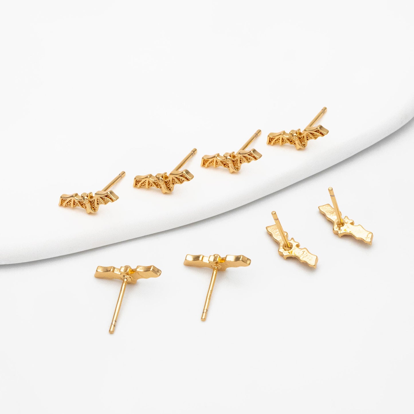 10pcs Gold Bat Earrings 4x13mm, Gold Plated Brass Bat Stud Earrings (GB-4110-C)