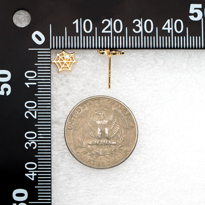 10pcs CZ Pave Gold Spider Web Earrings 9x8mm, Gold Plated Brass Halloween Stud Earrings (GB-4110-B)