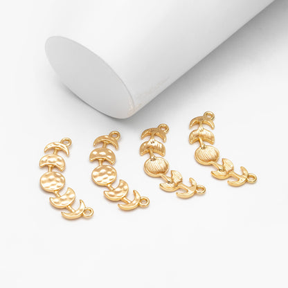 10pcs Gold/ Silver Moon Phases Bar Connectors 32mm, Real Gold/ Rhodium plated Brass Moon Charms (GB-4128)
